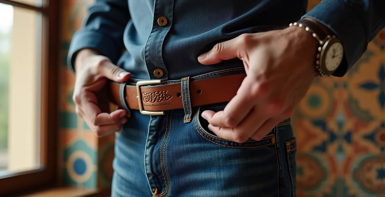 Cinturón trenzado de cuero mostrando su sistema de ajuste flexible