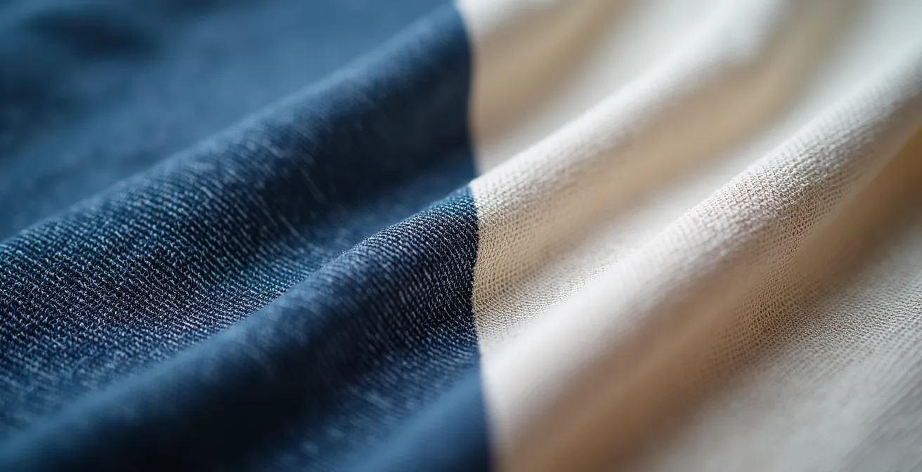 Comparación macro de tejido vaquero versus lino mostrando diferencia de transpirabilidad