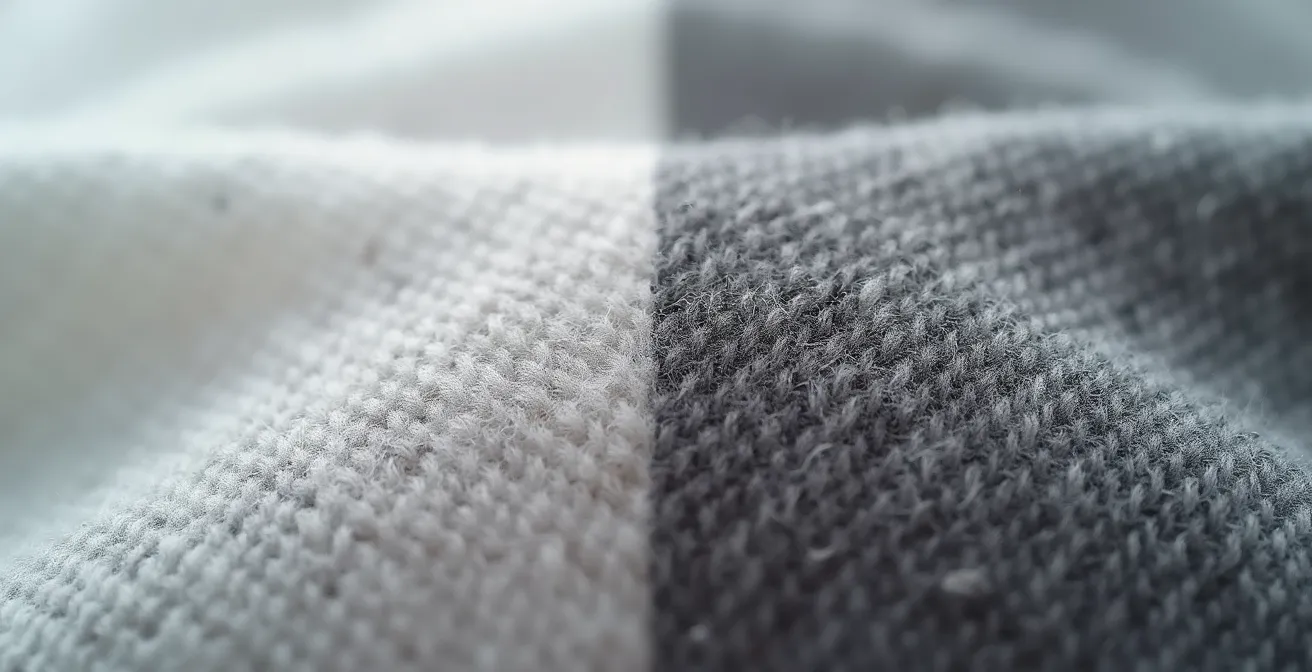 Comparación microscópica entre fibras de lana merina y algodón sintético