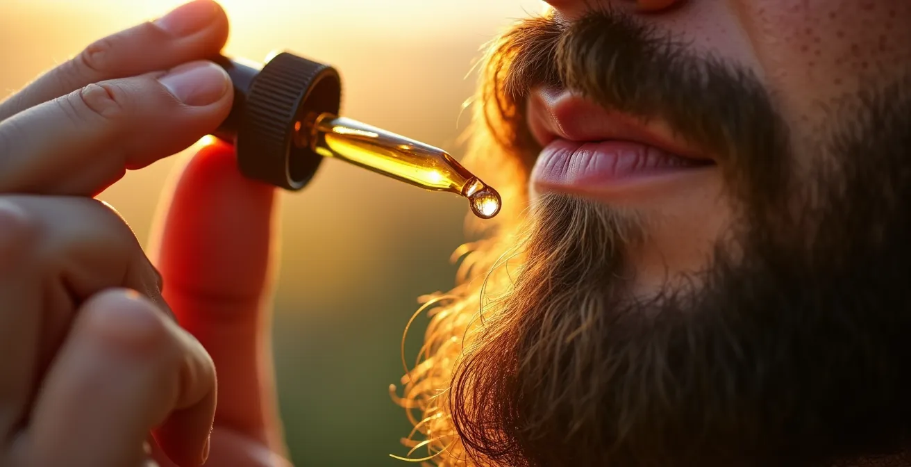 Aplicación de aceite natural en barba durante el verano
