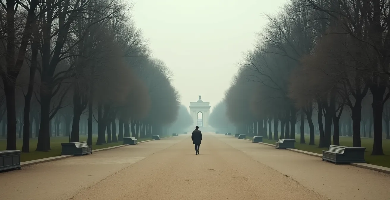 Persona caminando tranquilamente por un sendero en un parque natural español, practicando mindfulness para reducir el estrés.