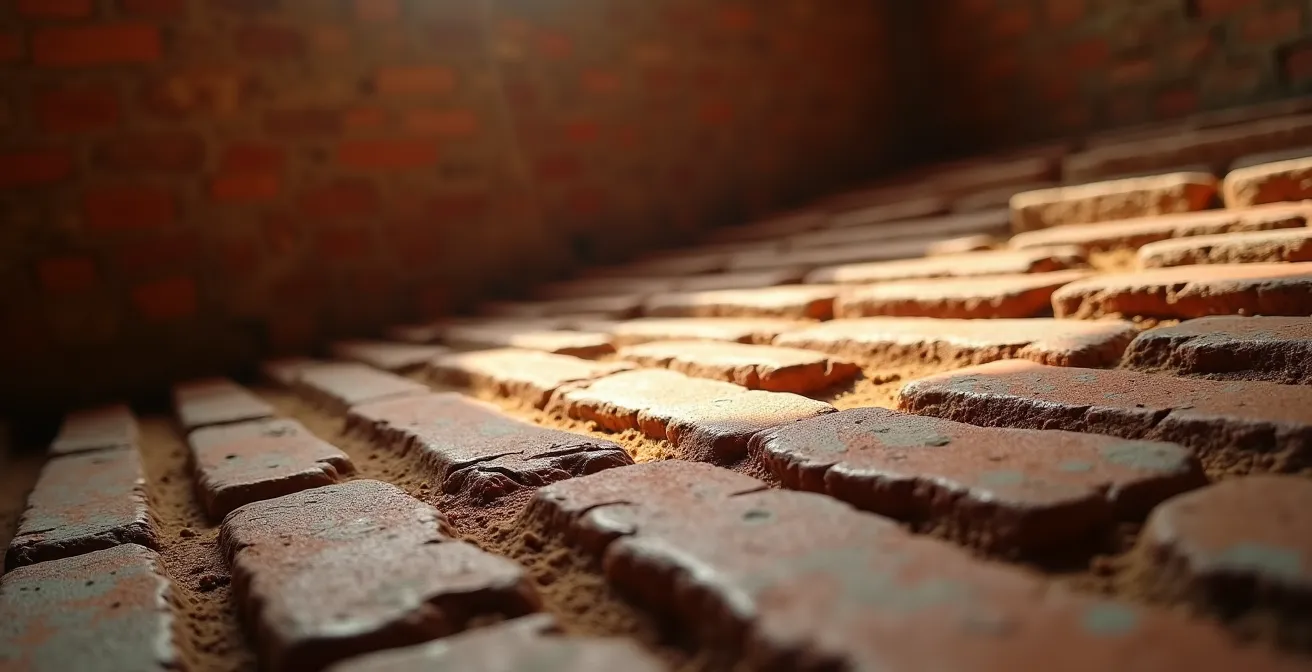 Vista interior de las rampas anchas de ladrillo de la Giralda mostrando la arquitectura almohade